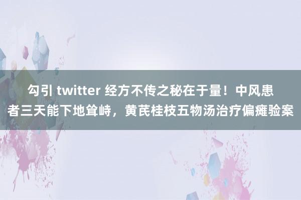 勾引 twitter 经方不传之秘在于量！中风患者三天能下地耸峙，黄芪桂枝五物汤治疗偏瘫验案