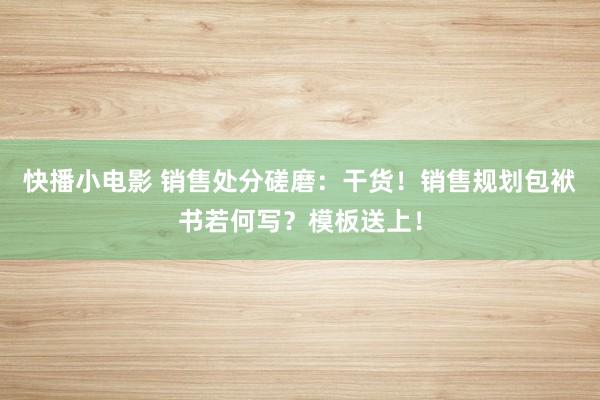 快播小电影 销售处分磋磨：干货！销售规划包袱书若何写？模板送上！