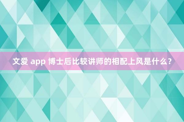 文爱 app 博士后比较讲师的相配上风是什么？