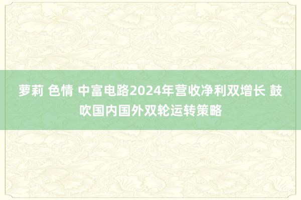 萝莉 色情 中富电路2024年营收净利双增长 鼓吹国内国外双轮运转策略